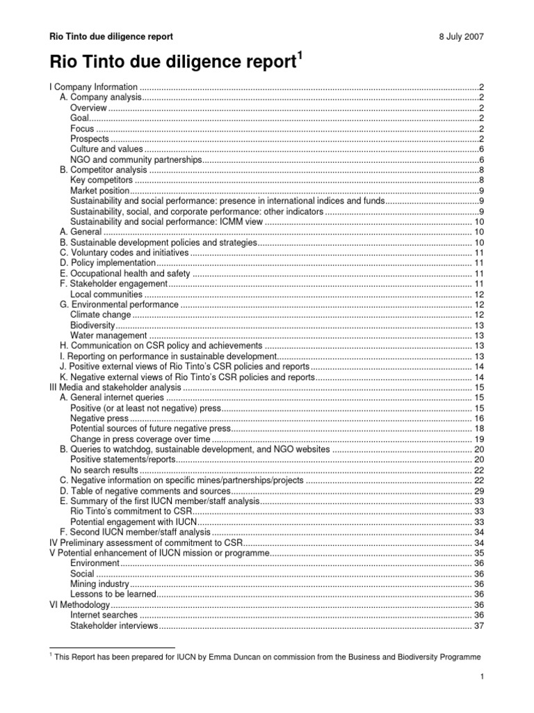 Rio Tinto CSR Due Diligence Report | PDF | Corporate Social ...