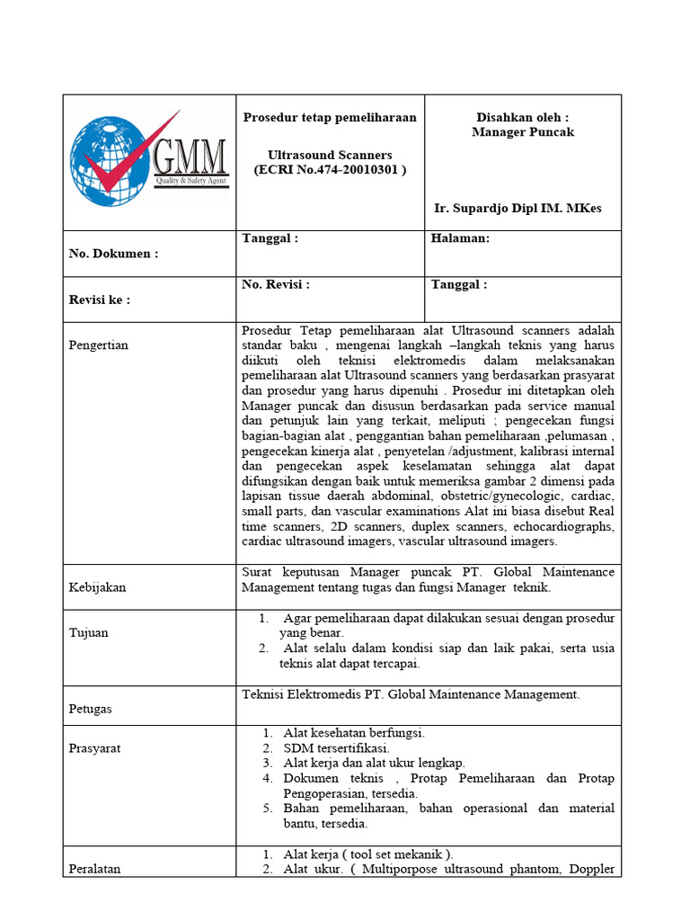 Prosedur Pemeliharaan Ultrasound Scanners | PDF