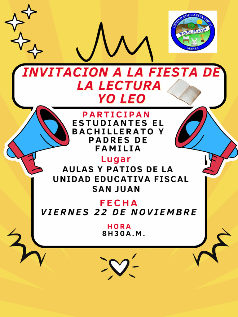 Invitacion A La Fiesta de La Lectura Yo Leo | PDF