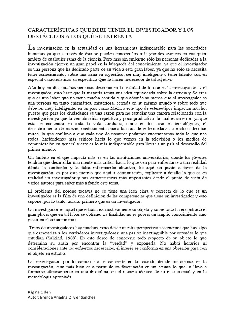 El Investigador, La Investigación y Sus Obstáculos | PDF | Conocimiento ...