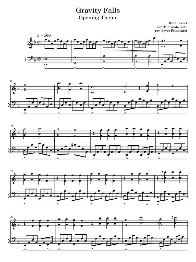 Gravity Falls Opening Intermediate Piano Solo Pdf