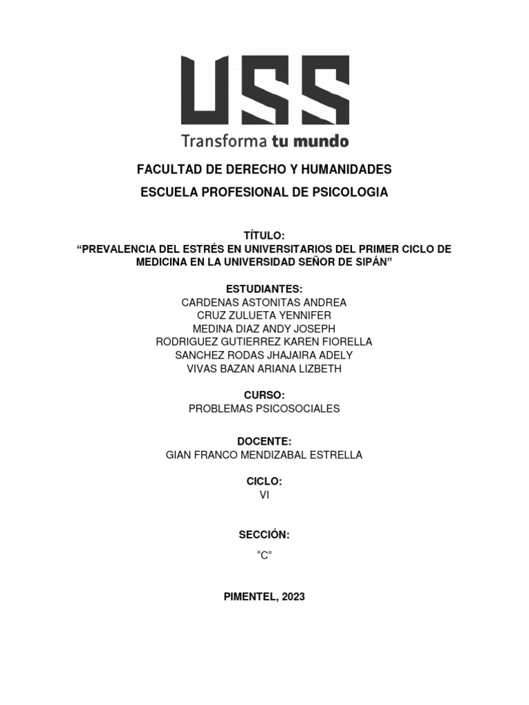 Estrés en Estudiantes de Medicina USS | PDF | Estrés (biología) | Ansiedad