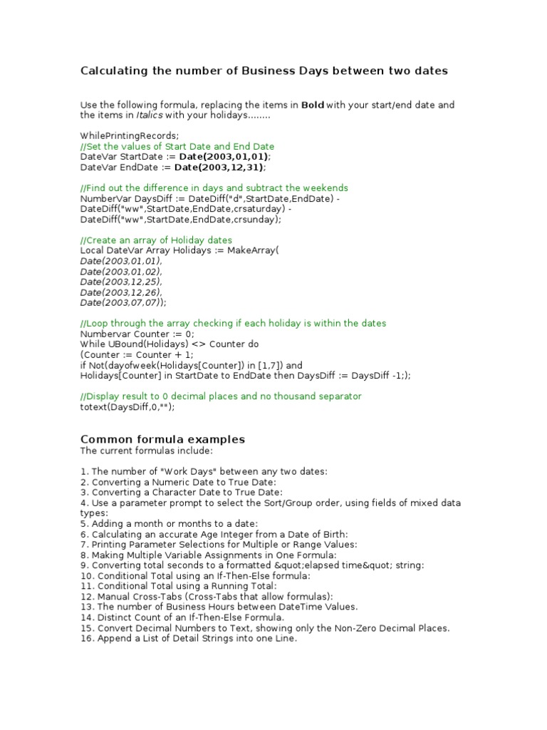 Calculating The Number of Business Days Between Two Dates | PDF | Sql ...