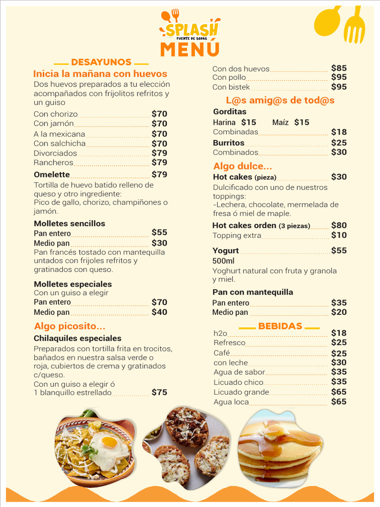 Menú de Comidas y Bebidas 2023 | PDF | Tortita | Pancho