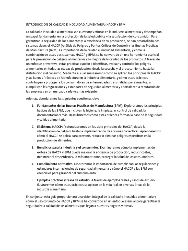 Calidad e Inocuidad Alimentaria: HACCP y BPM | PDF | Análisis de Riesgo ...