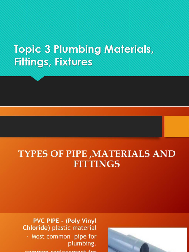 Topic 3 Plumbing Materials, Fittings, Fixtures PDF
