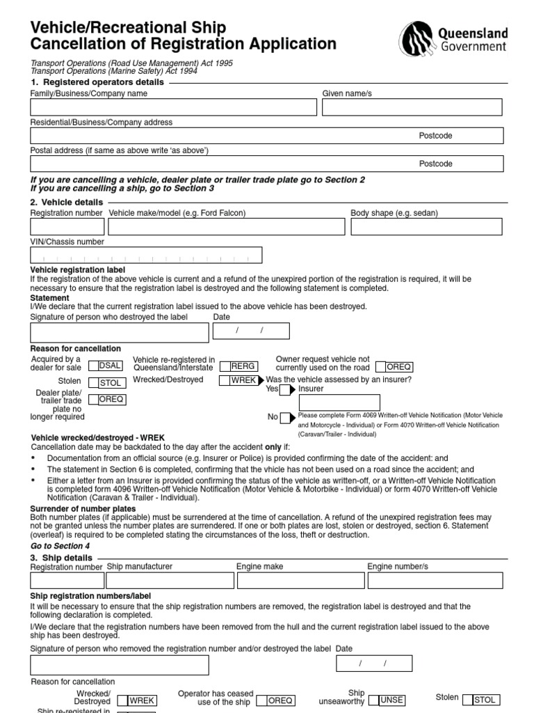 Vehicle Registration Cancellation Form F3517 | PDF | Vehicle ...
