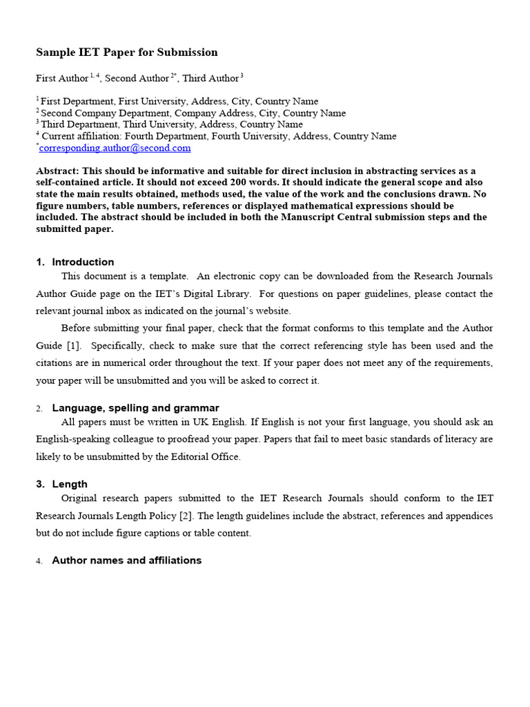 IET Paper Submission Template | PDF | Writing | Text