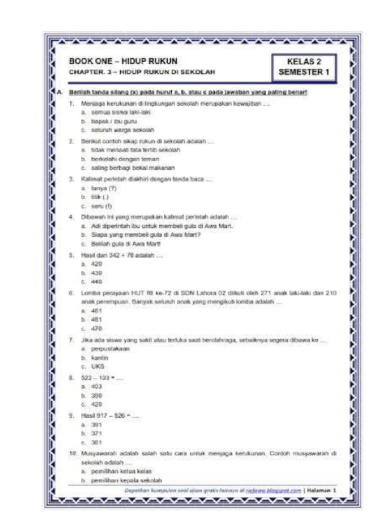 Latihan Soal Kelas 2 Sd Tematik Pdf