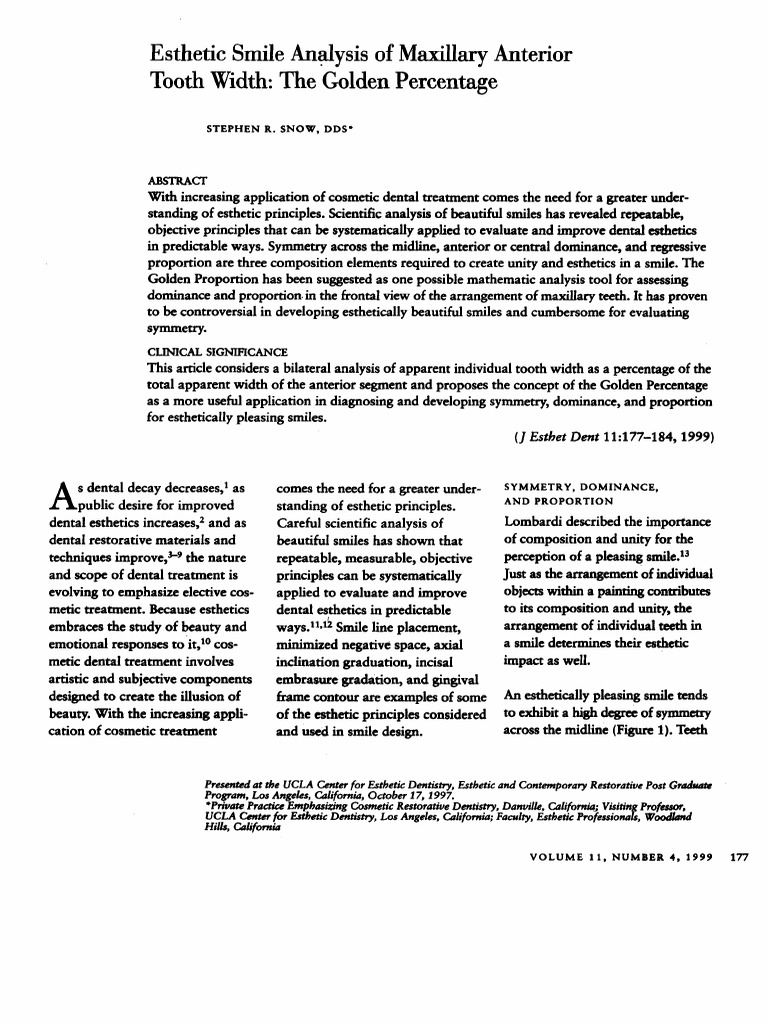 1999 Snow Esthetic Smile Analysis of Maxillary Anterior Tooth Width