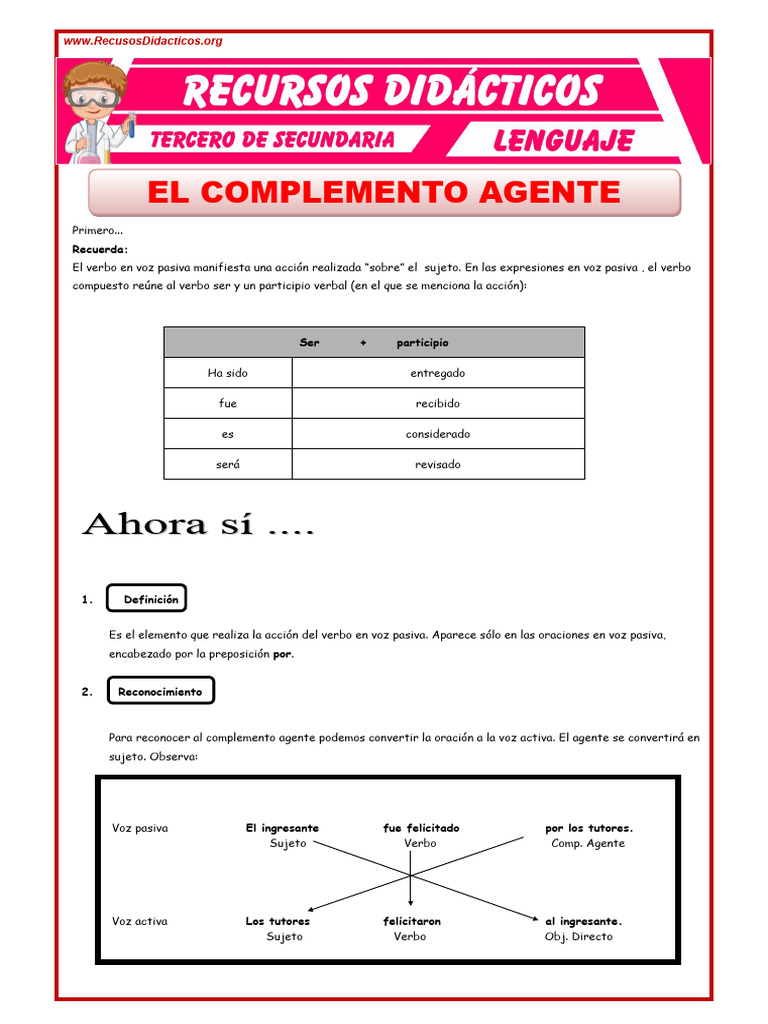 Guía de Complemento Agente y Voz Pasiva | PDF | Verbo | Asunto (gramática)