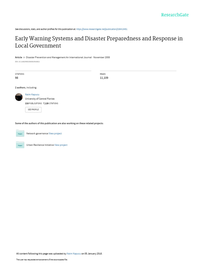 Early Warning Systems and Disaster Preparedness PDF Tornadoes