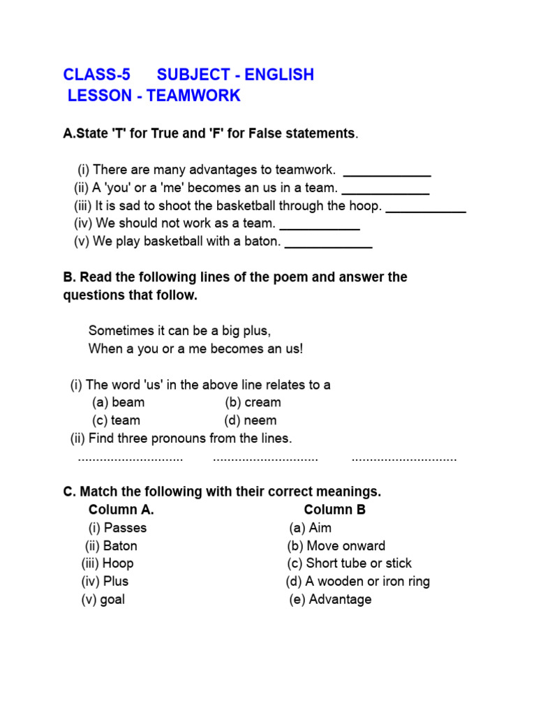 English Worksheet Teamwork PDF