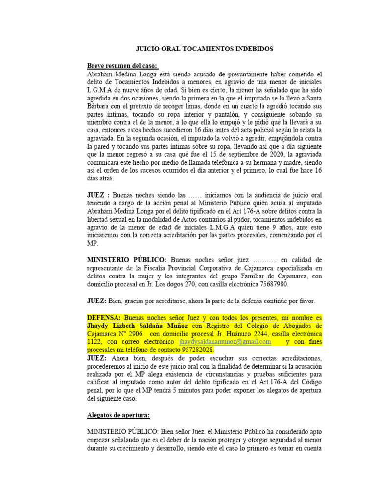 Juicio Oral Tocamientos Indebidos | PDF | Justicia | Crimen y violencia