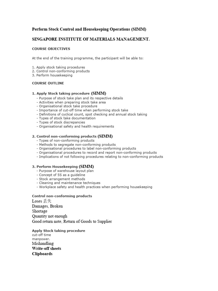 Perform Stock Control and Housekeeping Operations PDF
