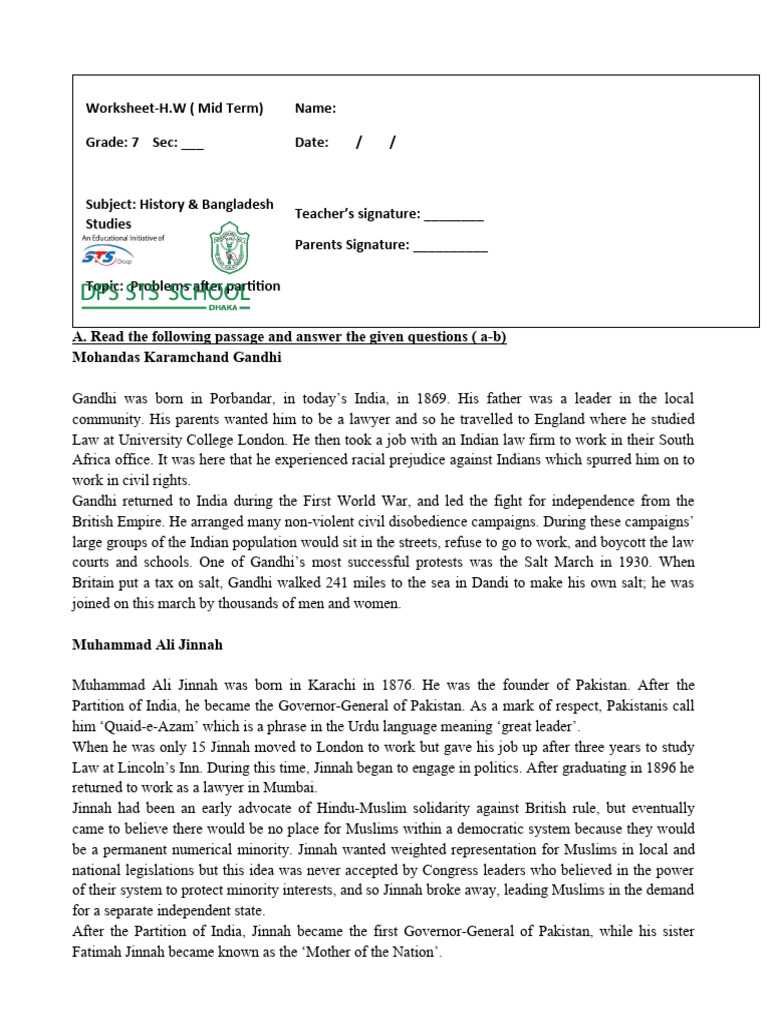 Aariz abdullah karim problems after partition ws pdf muhammad ali