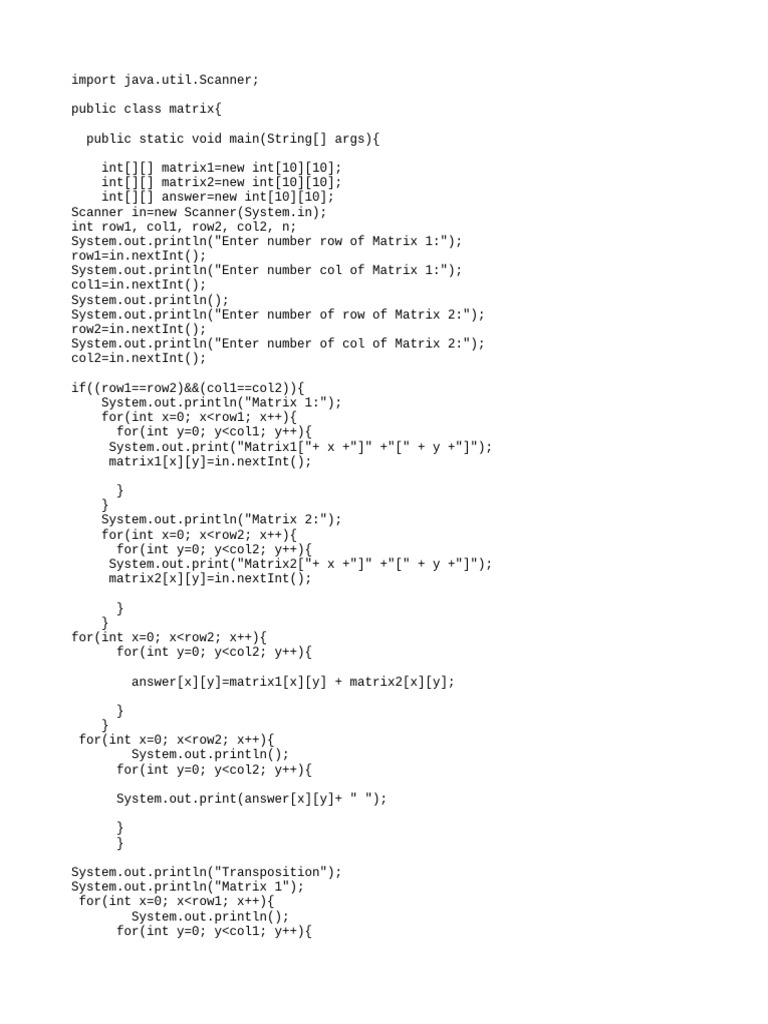 Java matrix pdf computer science systems engineering