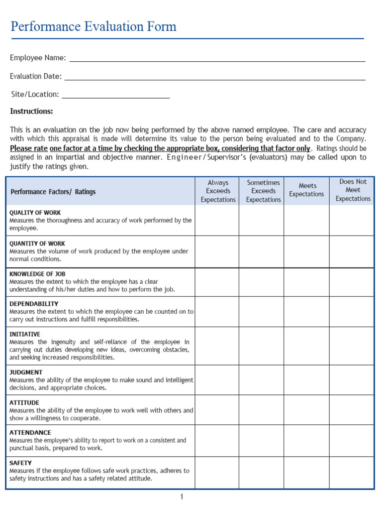 Construction Employee Evaluation Form PDF Performance Appraisal Construction Employee Evaluation Form PDF Performance Appraisal