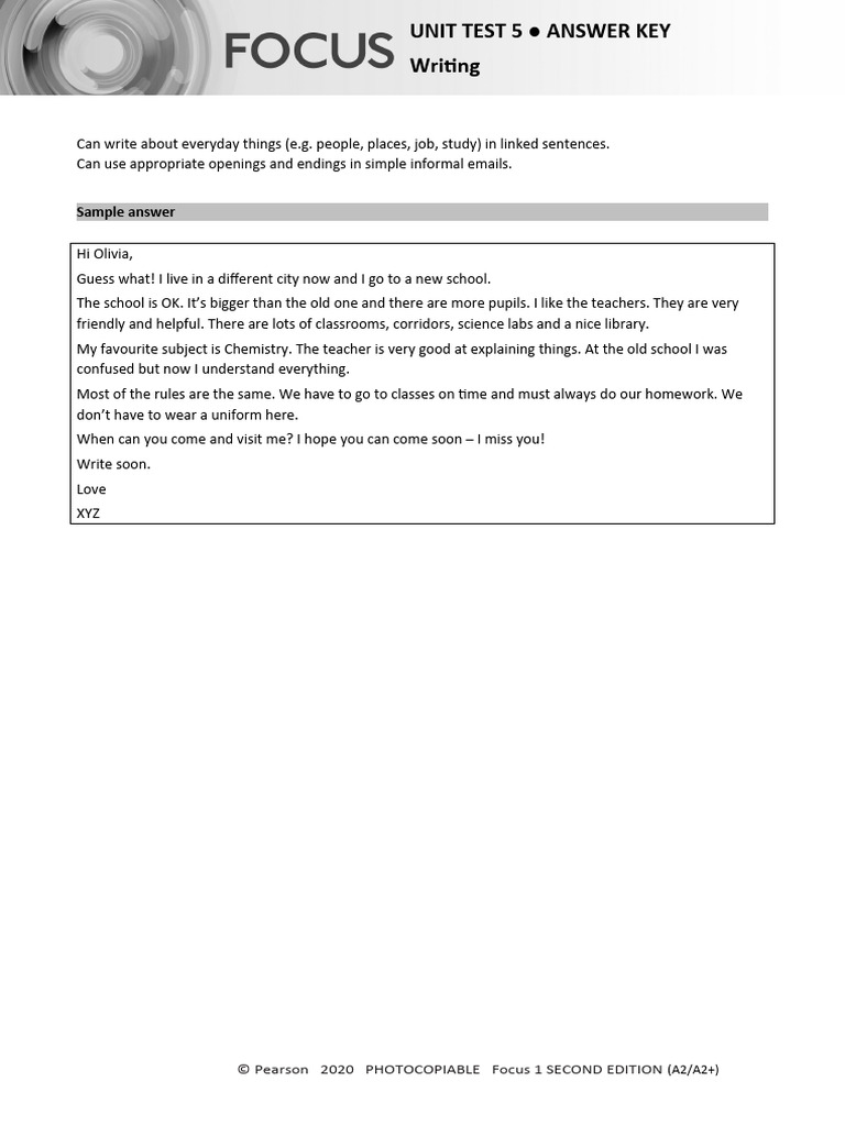 Unit Test 5 Writing Answer Key | PDF | Accuracy And Precision | Grammar
