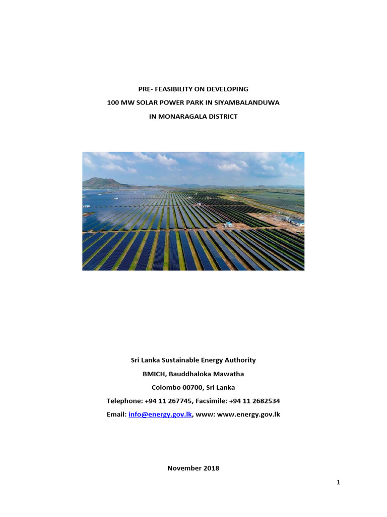 100 MW Solar Power Park in Siyambalanduwa | PDF | Solar Power ...
