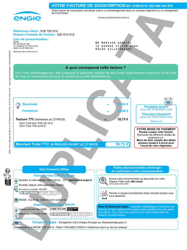 Facture Engie | PDF | Taxe sur la valeur ajoutée | Facture