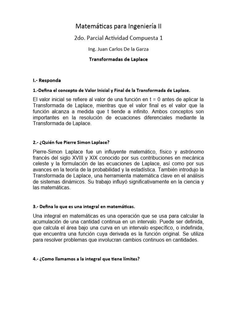 Transformadas de Laplace: Conceptos y Ejercicios | PDF | Integral ...
