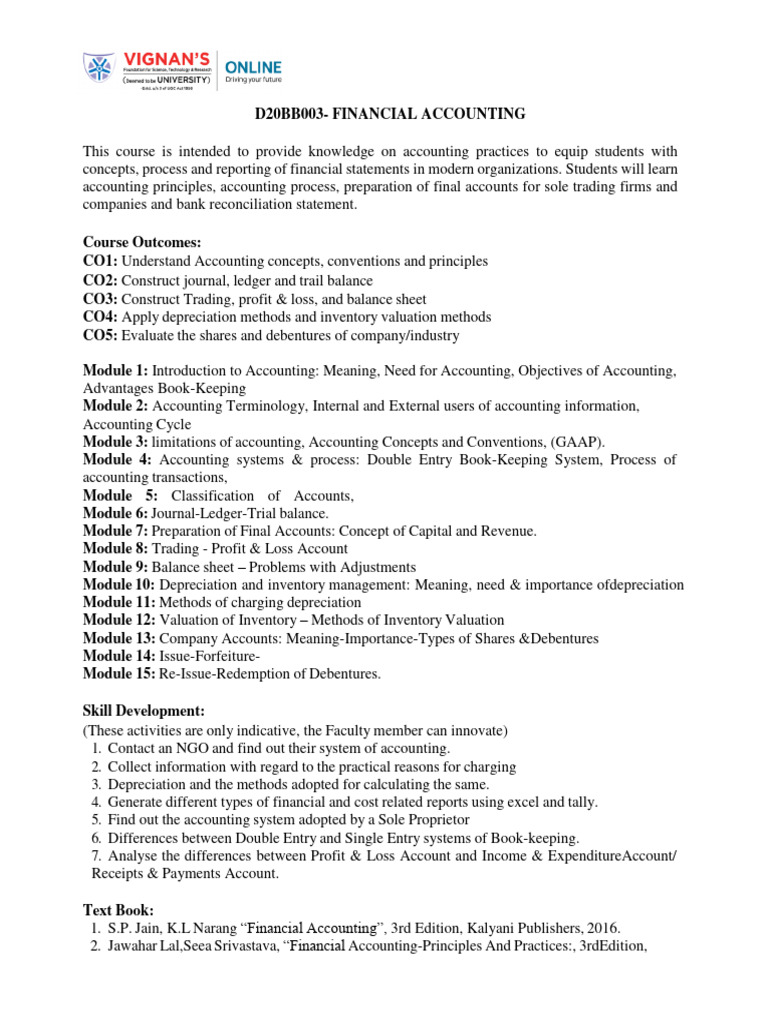 Financial Accounting Course Overview | PDF | Bookkeeping | Accounting