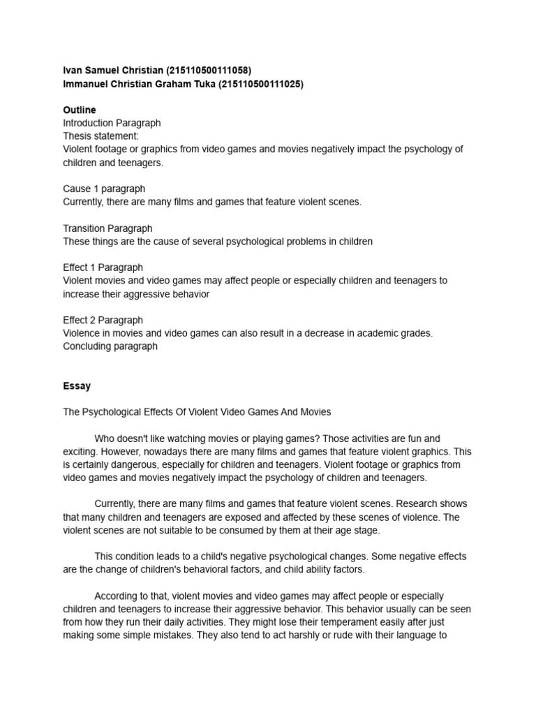 The Psychological Effects of Violent Video Games and Movies PDF