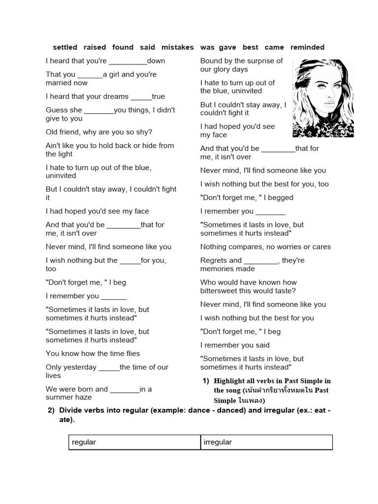 Adele Someone Like You Past Simple | PDF | Linguistics