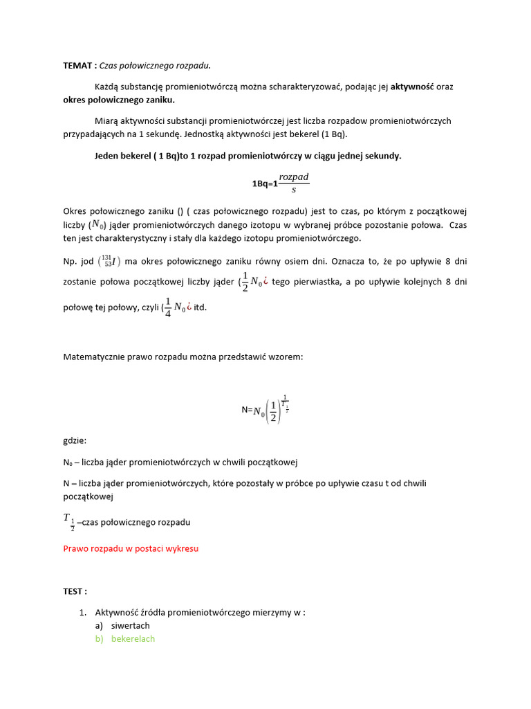 Czas Połowicznego Rozpadu | PDF