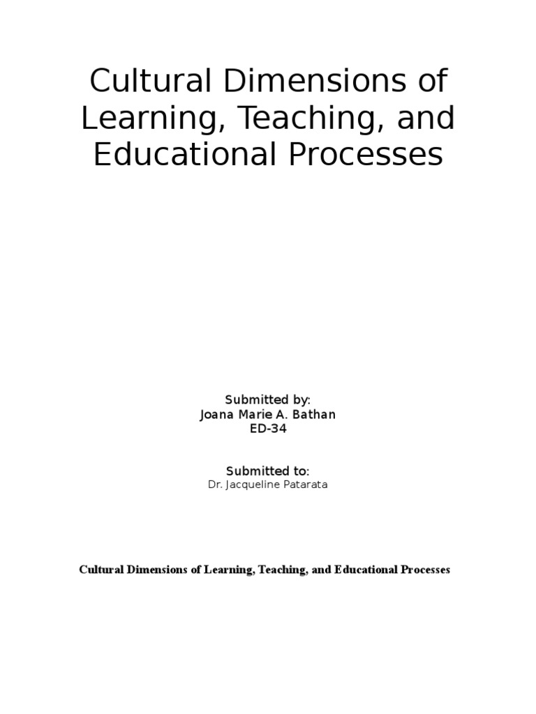 Cultural Dimensions of Learning | PDF | Cultural Diversity | Teachers