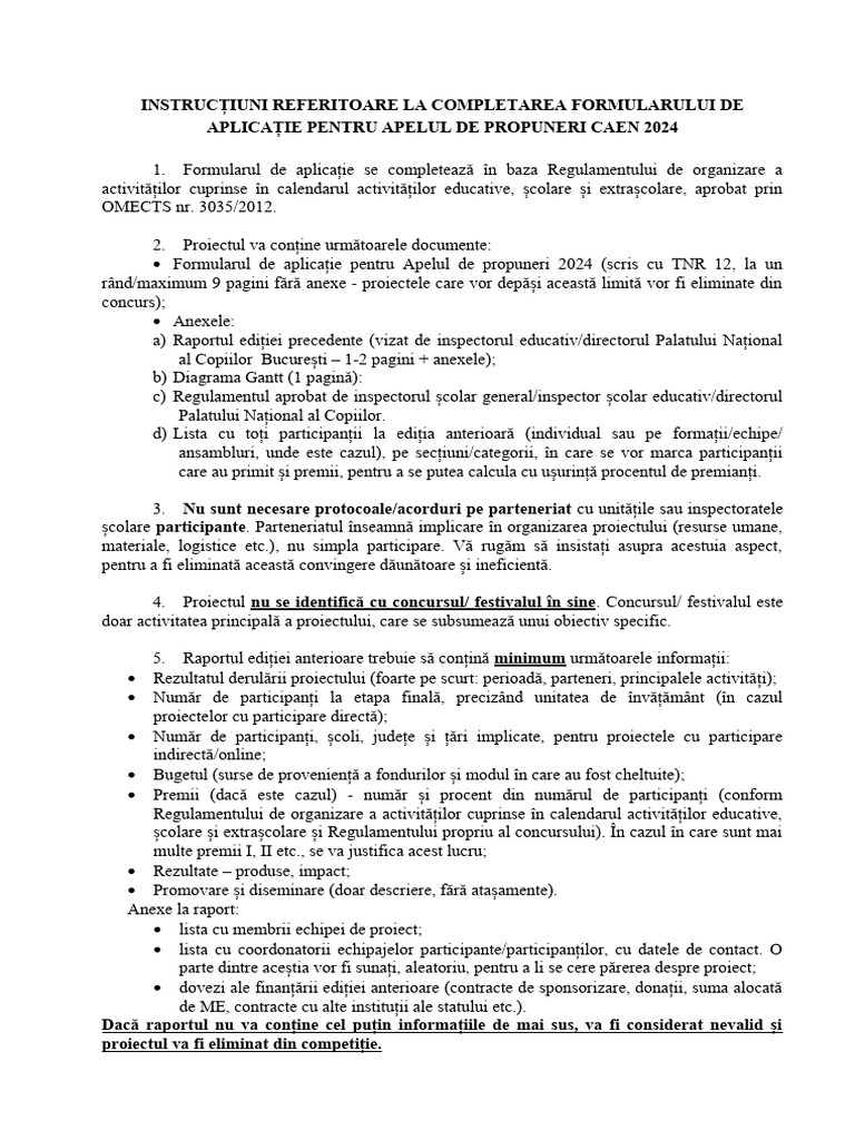 Instructiuni Completare Formular CAEN 2024 | PDF