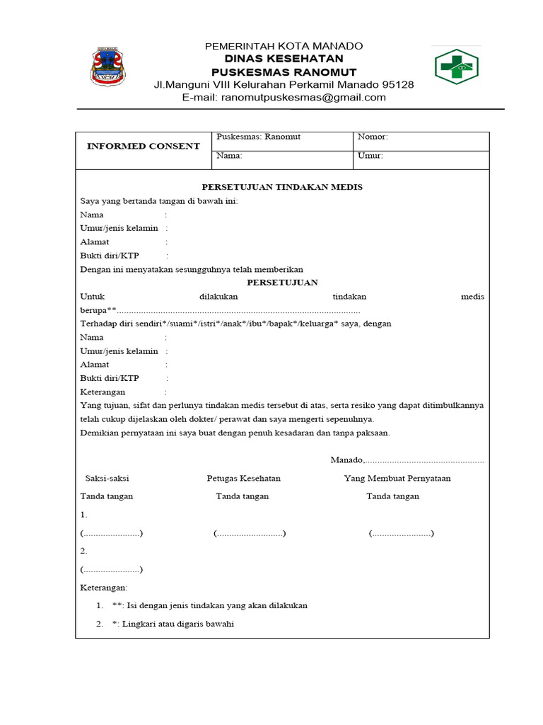 Contoh Formulir Informed Consent Medis | PDF