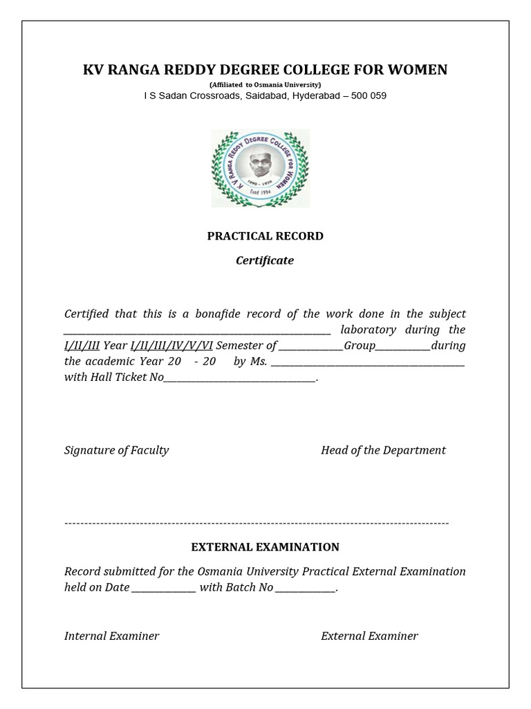Women's College Practical Record | PDF