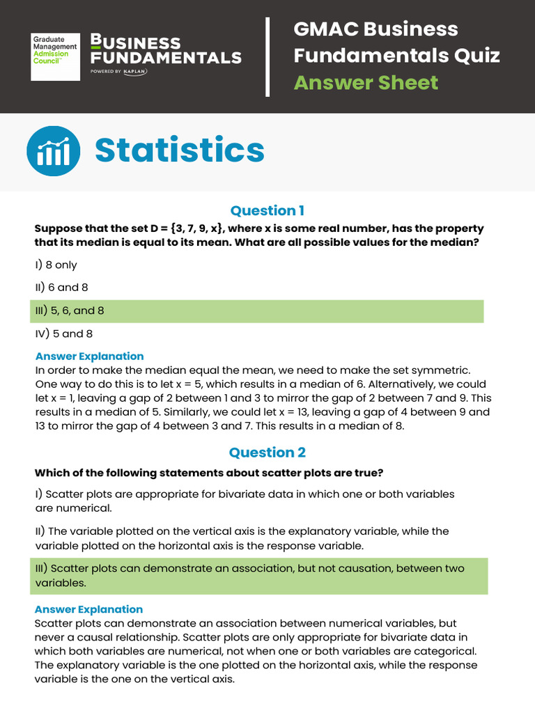 GMAC Business Fundamentals Quiz - Answer Sheet | PDF | Debits And