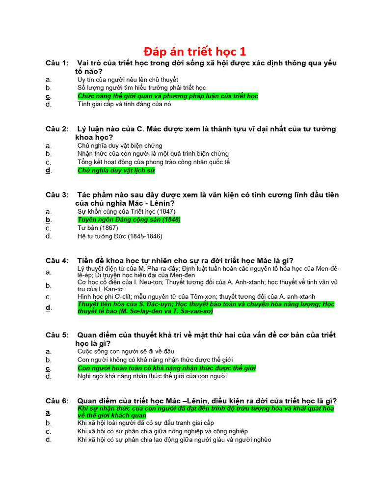 DAP AN TRIET HOC Full | PDF
