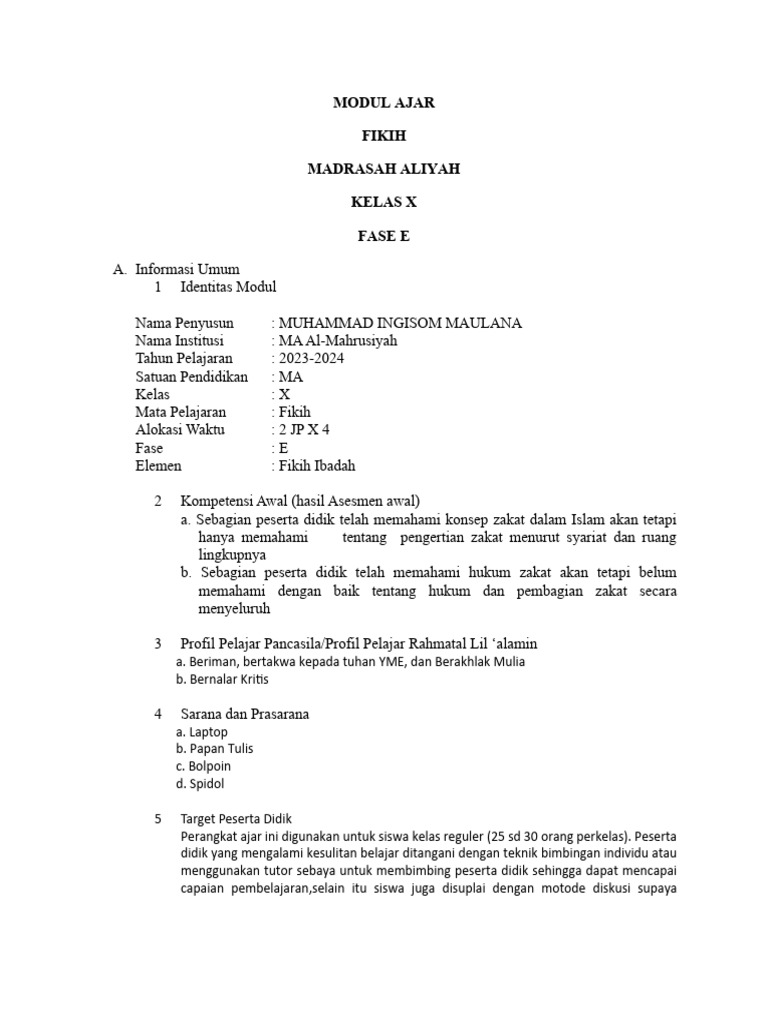 Modul Ajar Fikih Isom Fase E Pdf