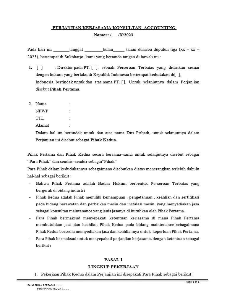 Perjanjian Kerjasama Konsultan Accounting | PDF