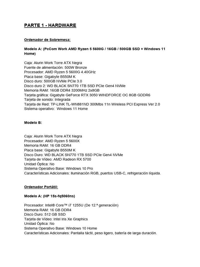 Parte 1 Hardware | PDF | Microprocesador | Unidad de estado sólido