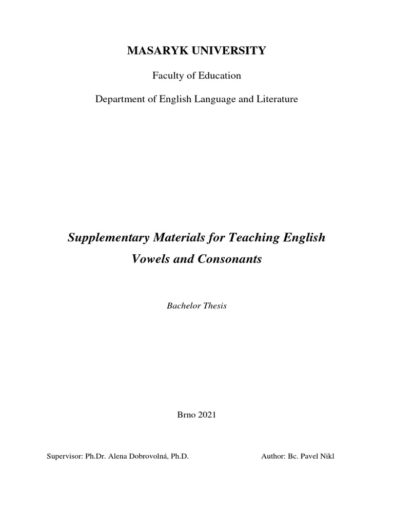 Supplementary Materials For Teaching English Vowels and Consonants PDF