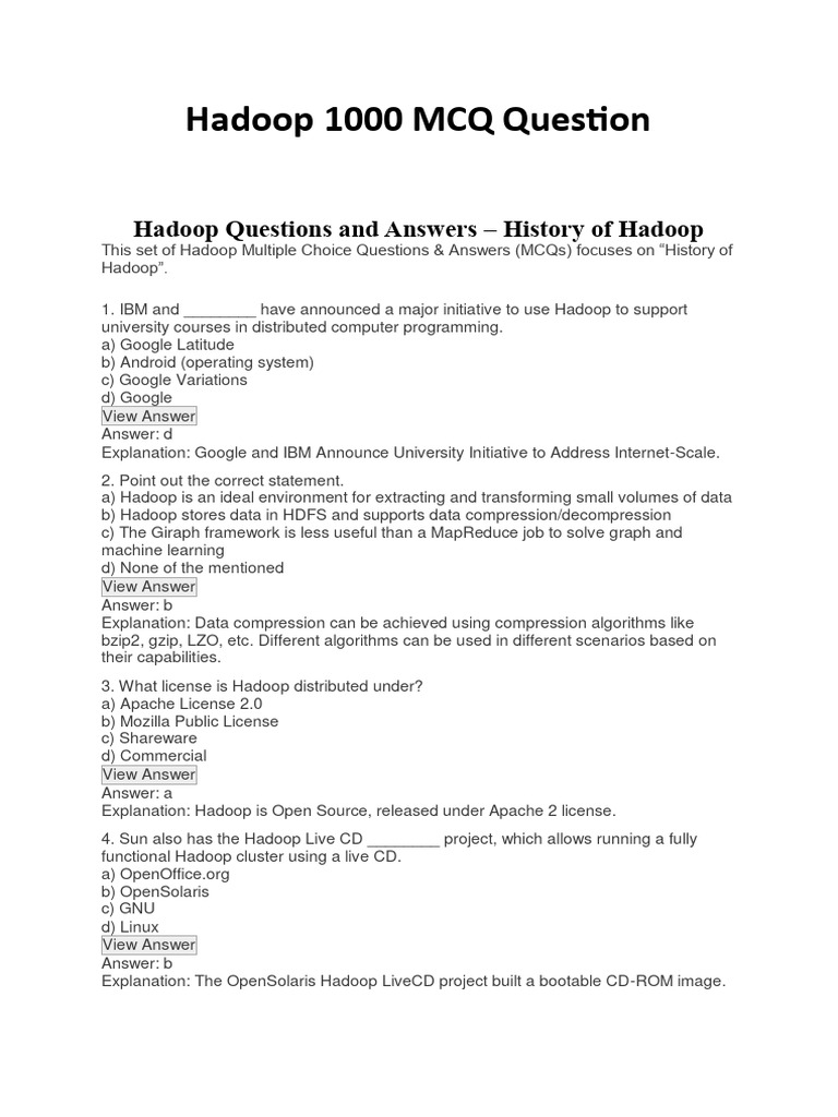 Hadoop 1000 mcq question pdf apache hadoop map reduce