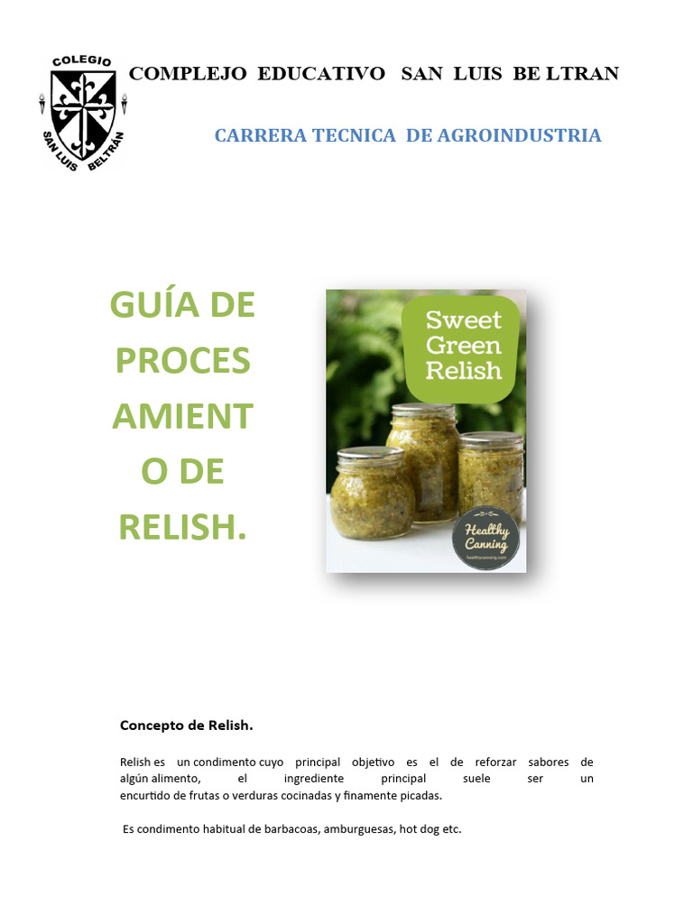 Guia de Procesamiento de Relish | PDF | Vinagre | Vegetales