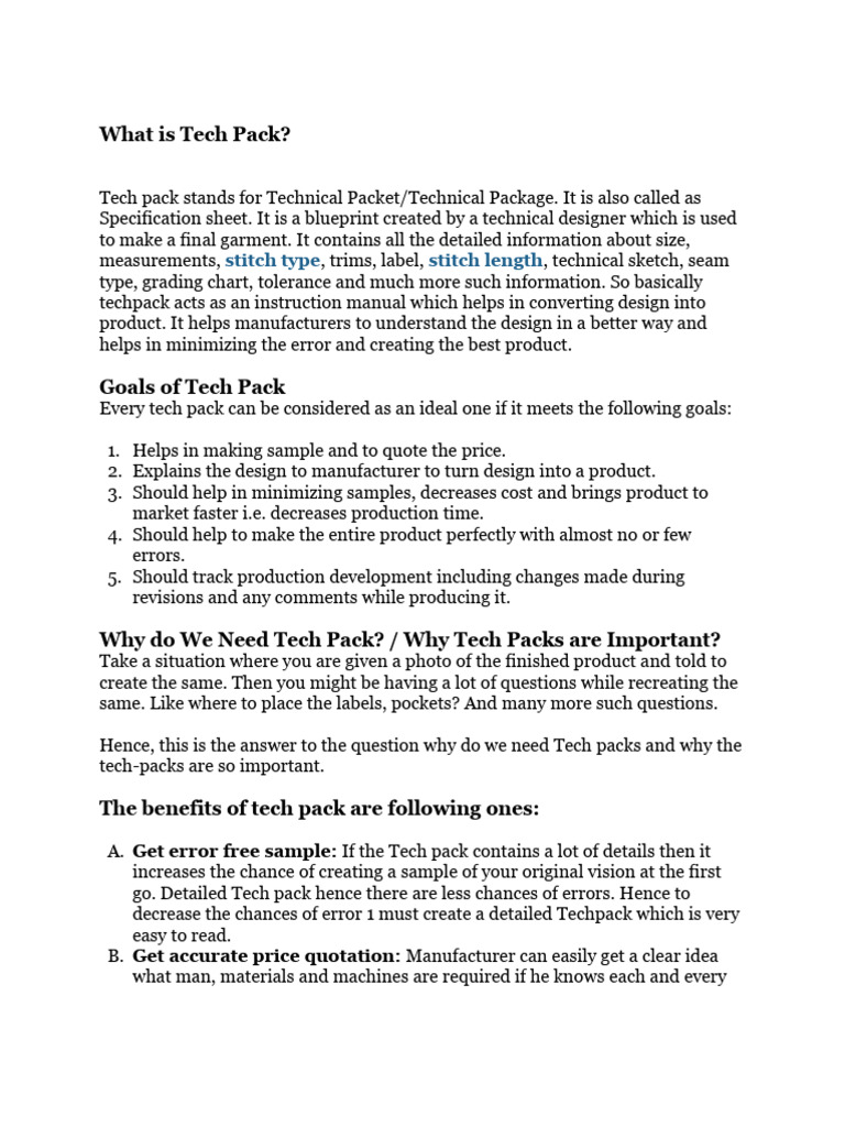 What Is Tech Pack PDF Specification (Technical Standard) Seam