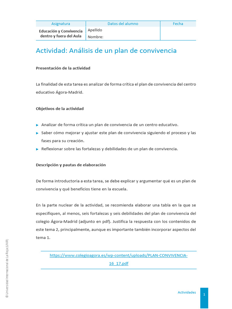Análisis del Plan de Convivencia Escolar | PDF | Salón de clases ...