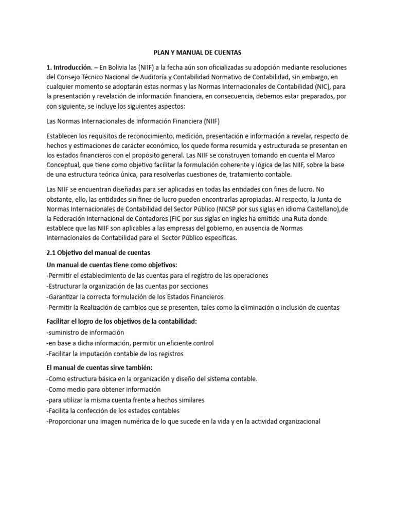 Plan y Manual de Cuentas | PDF | normas internacionales de INFORMACION ...