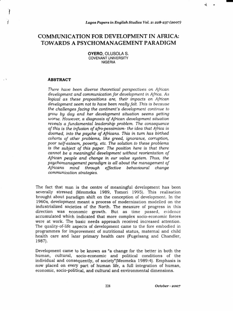 Communication for development in africa towards a psychomanagement
