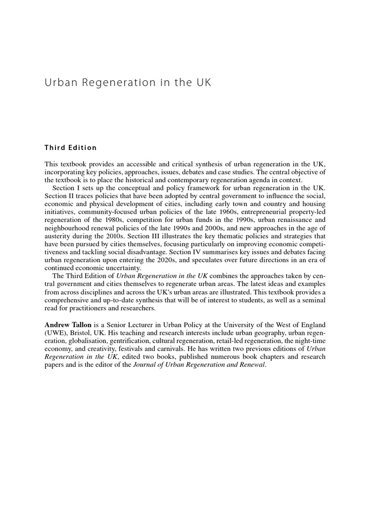 Tallon - 2021 - Urban Regeneration in The UK | PDF | Urban Renewal ...