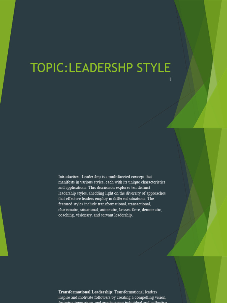 Understanding 10 Leadership Styles | PDF | Leadership ...