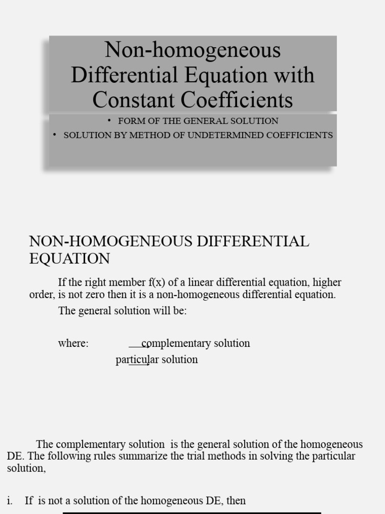 Non Homogeneous Differential Equation With Constant Coefficients | PDF