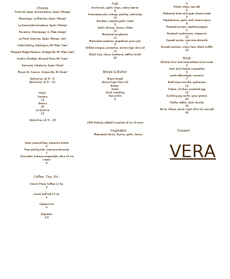 Vera Opening Menu | PDF